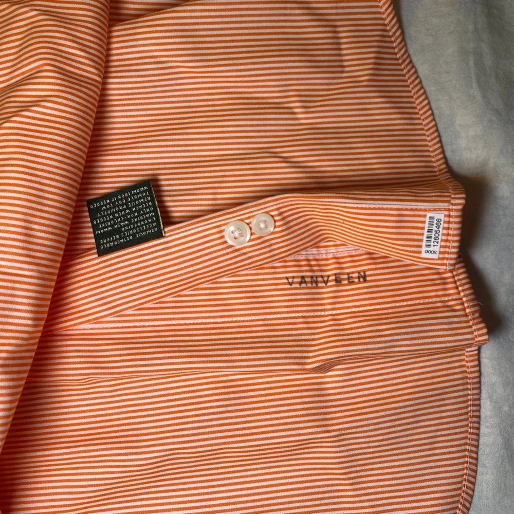 Lauren Ralph Lauren Non Iron Dress Shirt Mens 16 32/33‎ Orange White Stripe